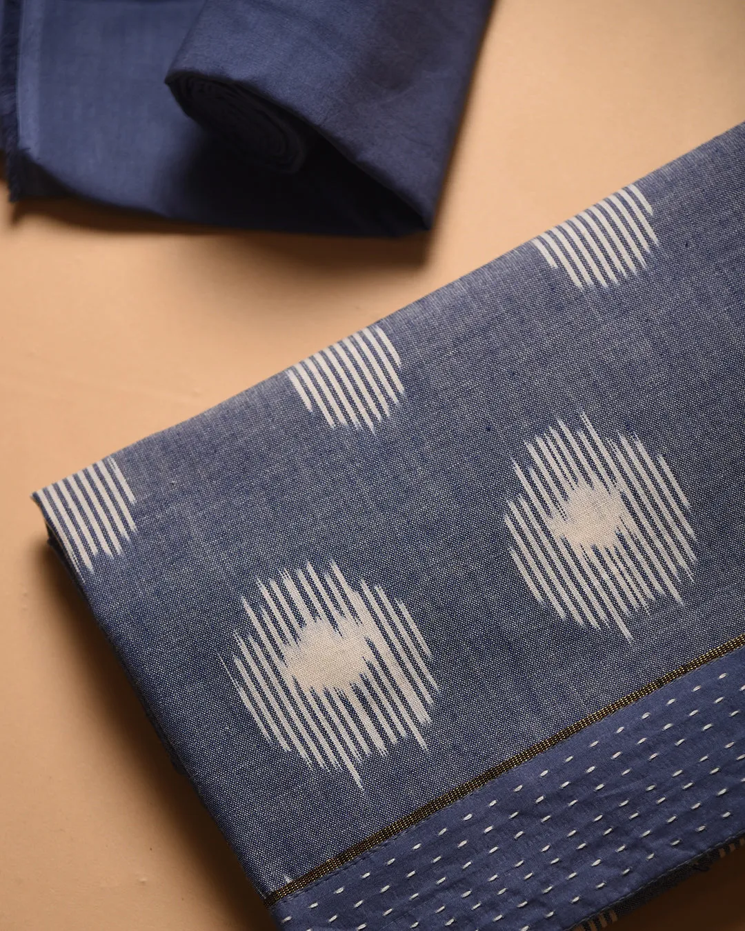 Grayish Blue Pure Cotton Ikat Unstitched Suit Fabric Set With Chanderi Printed Dupatta