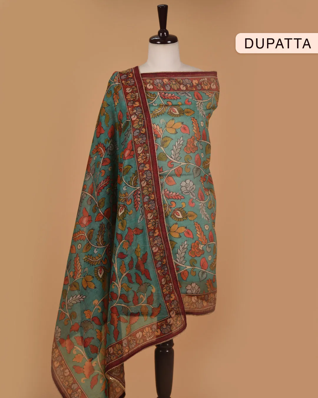Green Chanderi Printed With Embroidery Unstitched Suit Fabric Set With Chanderi Dupatta