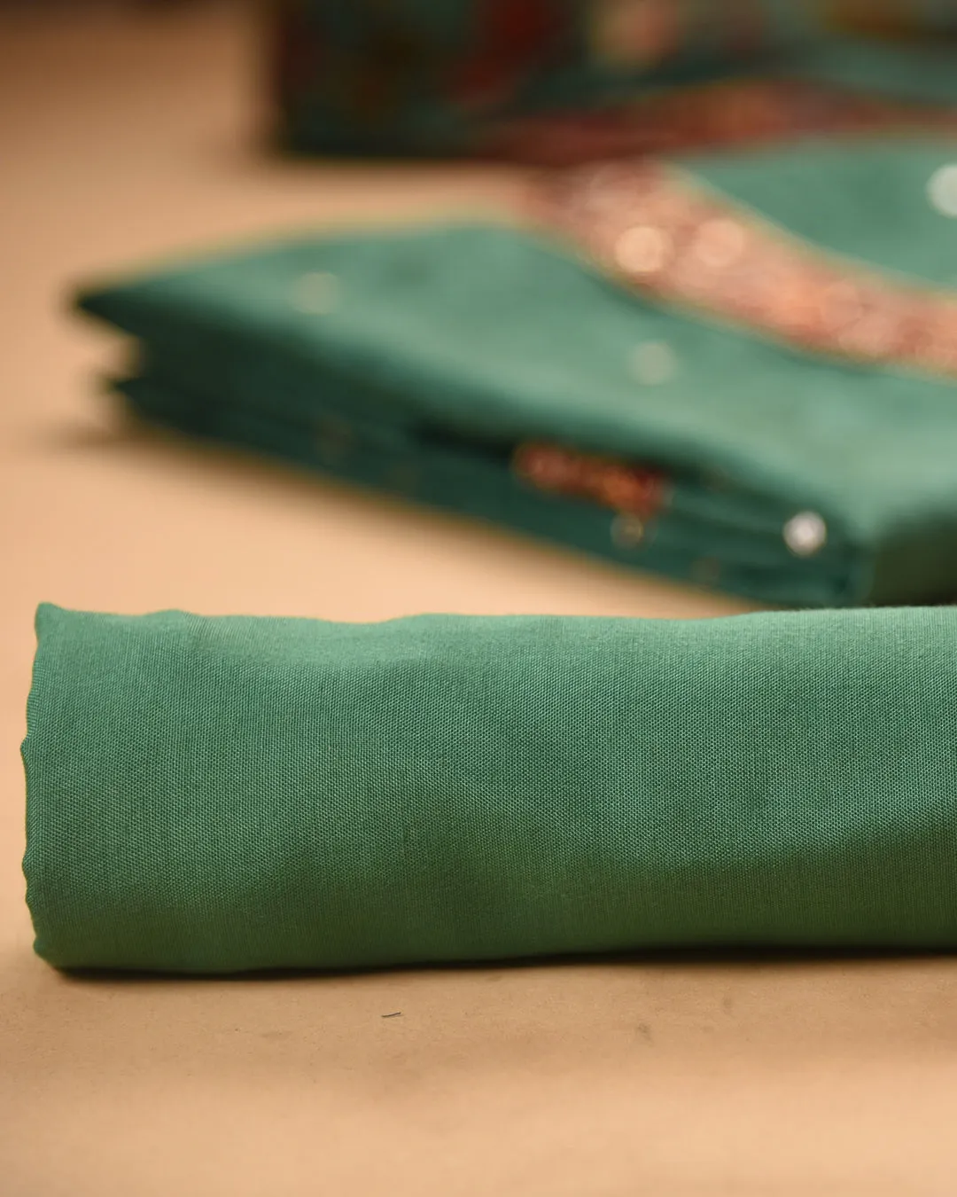Green Chanderi Printed With Embroidery Unstitched Suit Fabric Set With Chanderi Dupatta