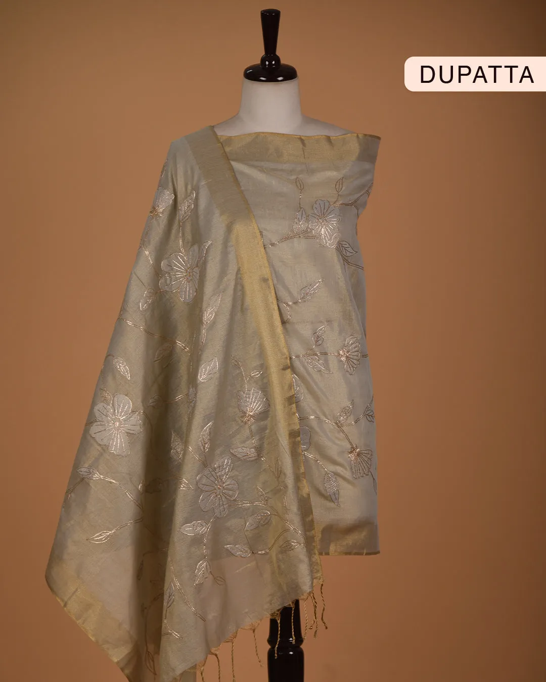 Green Chanderi Tissue Blend Embroidered Unstitched Suit Fabric Set With Chanderi Tissue Embroidered Dupatta