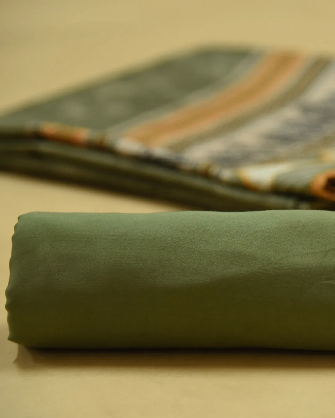 Green Cotton Silk Blend Printed Unstitched Suit Fabric Set With Cotton Silk Dupatta