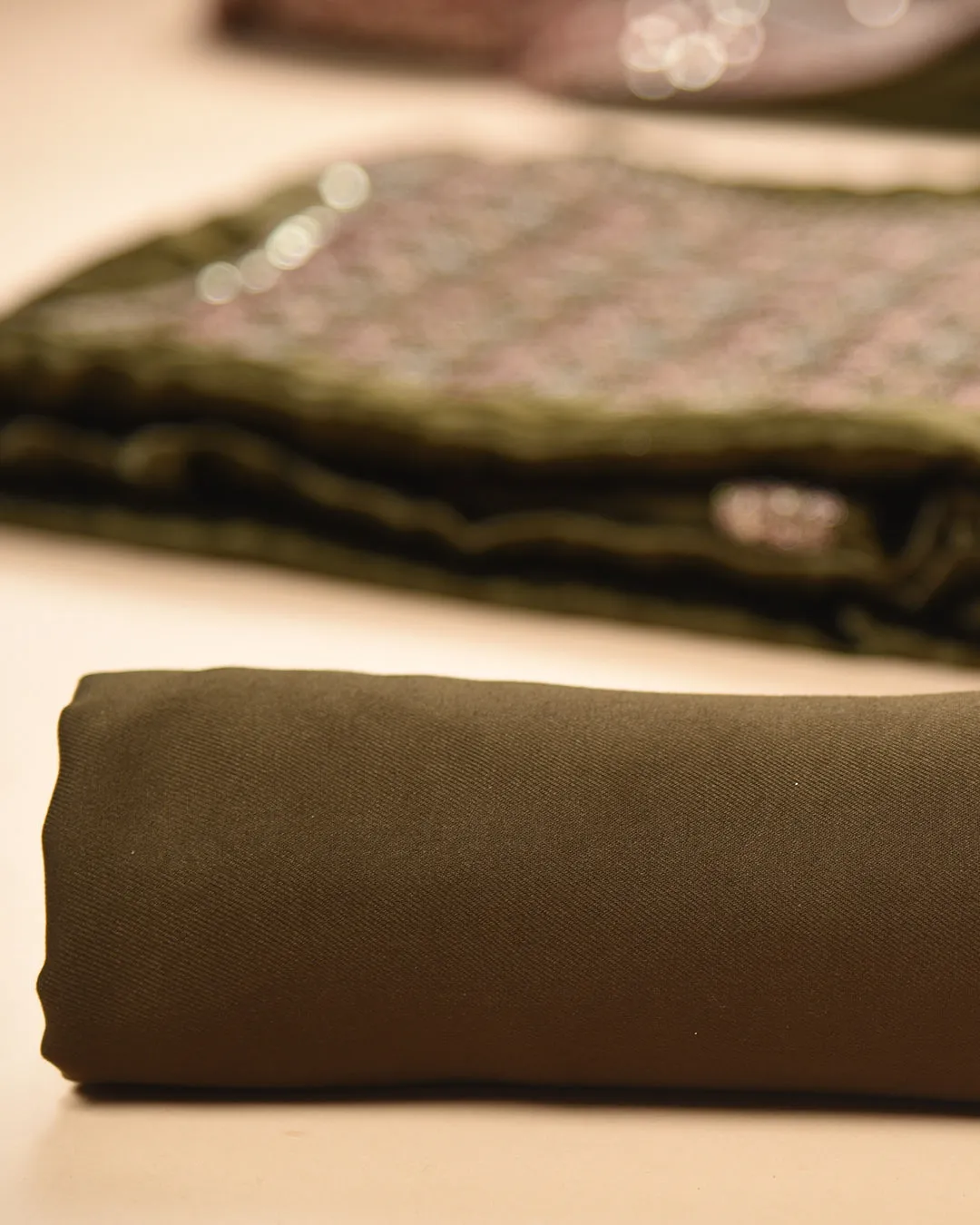 Green Fine Velvet Embroidered Unstitched Suit Fabric Set With Velvet Dupatta