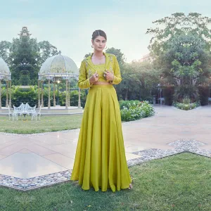 Green Indo Western Skirt and Blazer Blouse