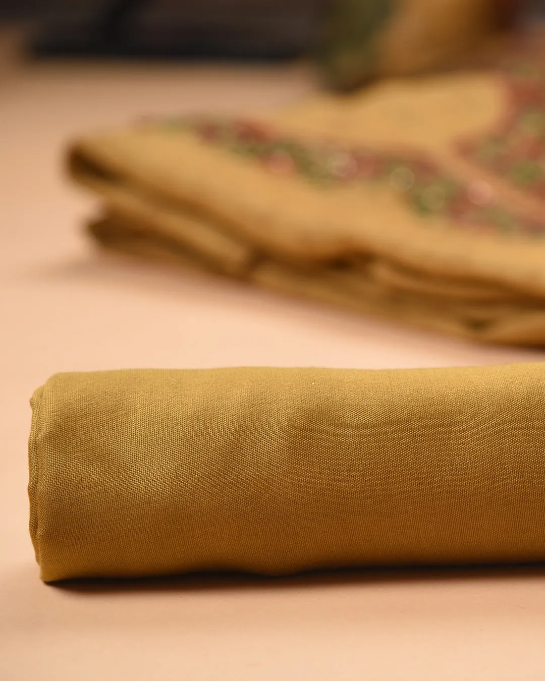 Green Linen Blend Printed With Embroidery Unstitched Suit Fabric Set With Linen Printed Dupatta