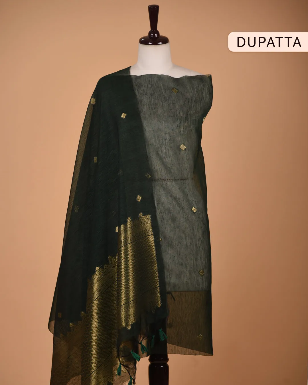 Green Linen Silk Blend Woven Unstitched Suit Fabric Set With Linen Silk Blend Woven Dupatta