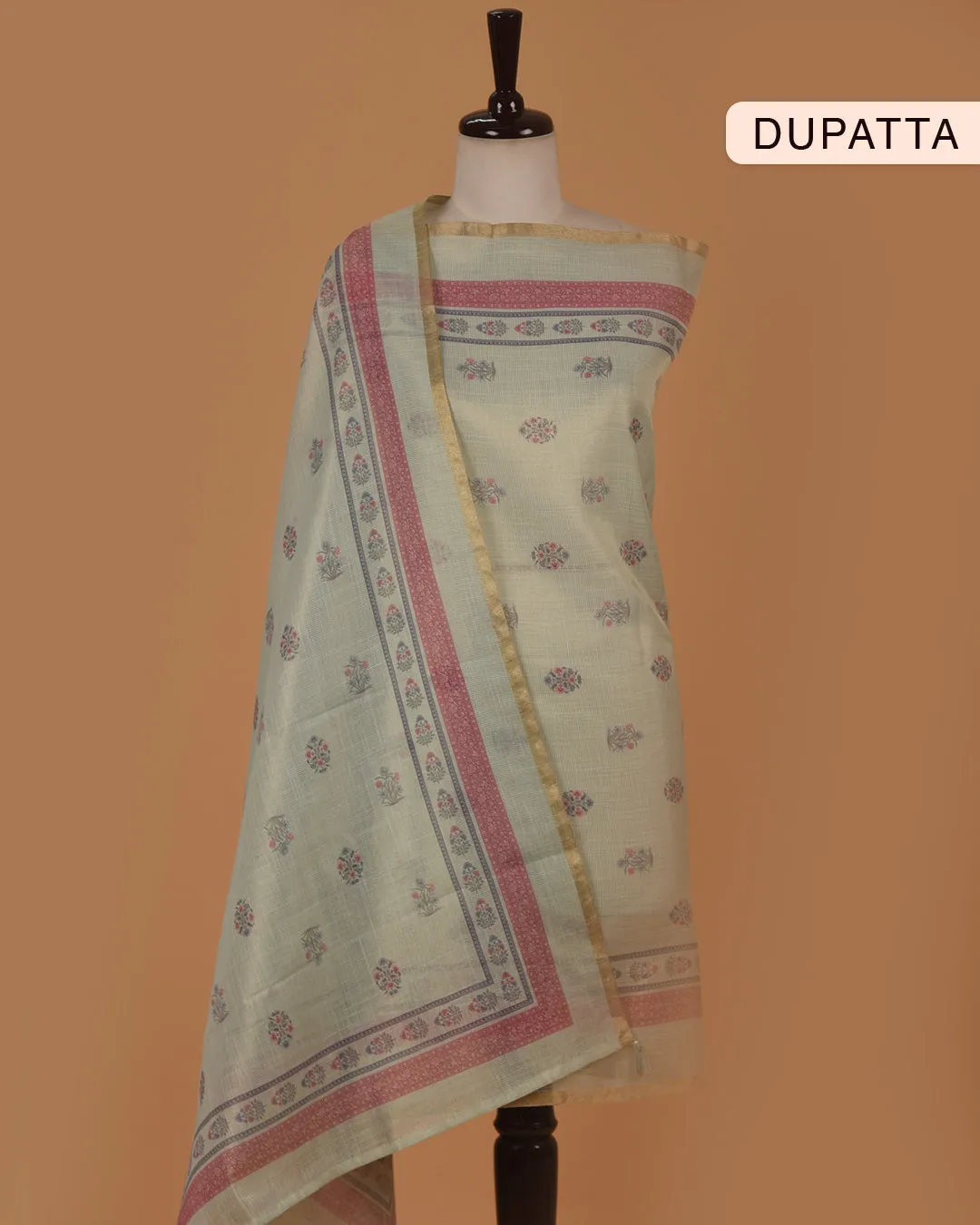 Green Linen Tissue Blend Printed With Embroidery Unstitched Suit Fabric Set With Linen Tissue Blend Dupatta