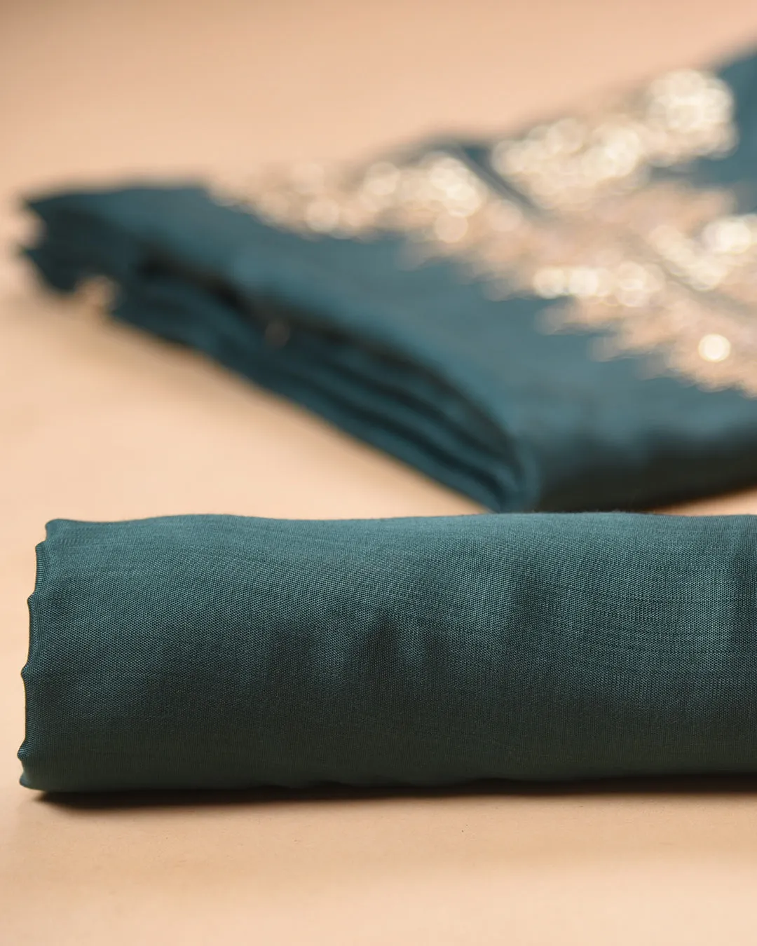 Green Silk Viscose Blend Printed With Embroidery Unstitched Suit Fabric Set With Silk Woven Dupatta