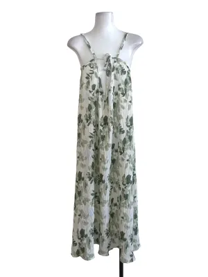 Green White Pleated Pattern Dress