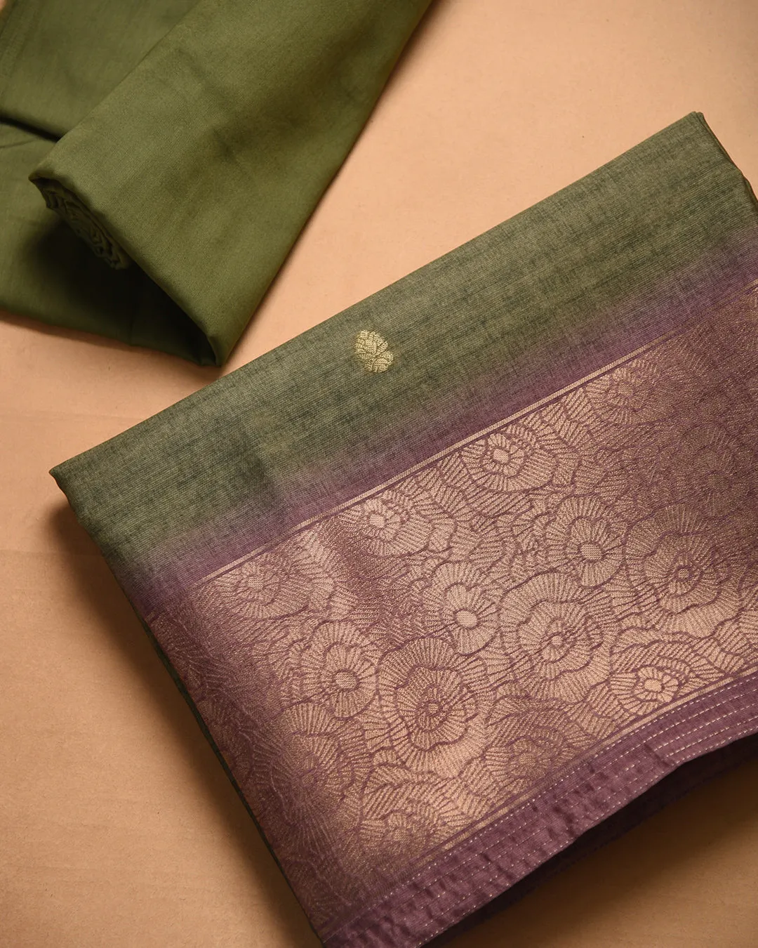 Green With Mauve Chanderi Silk Blend Woven Unstitched Suit Fabric Set With Chanderi Silk Blend Dupatta
