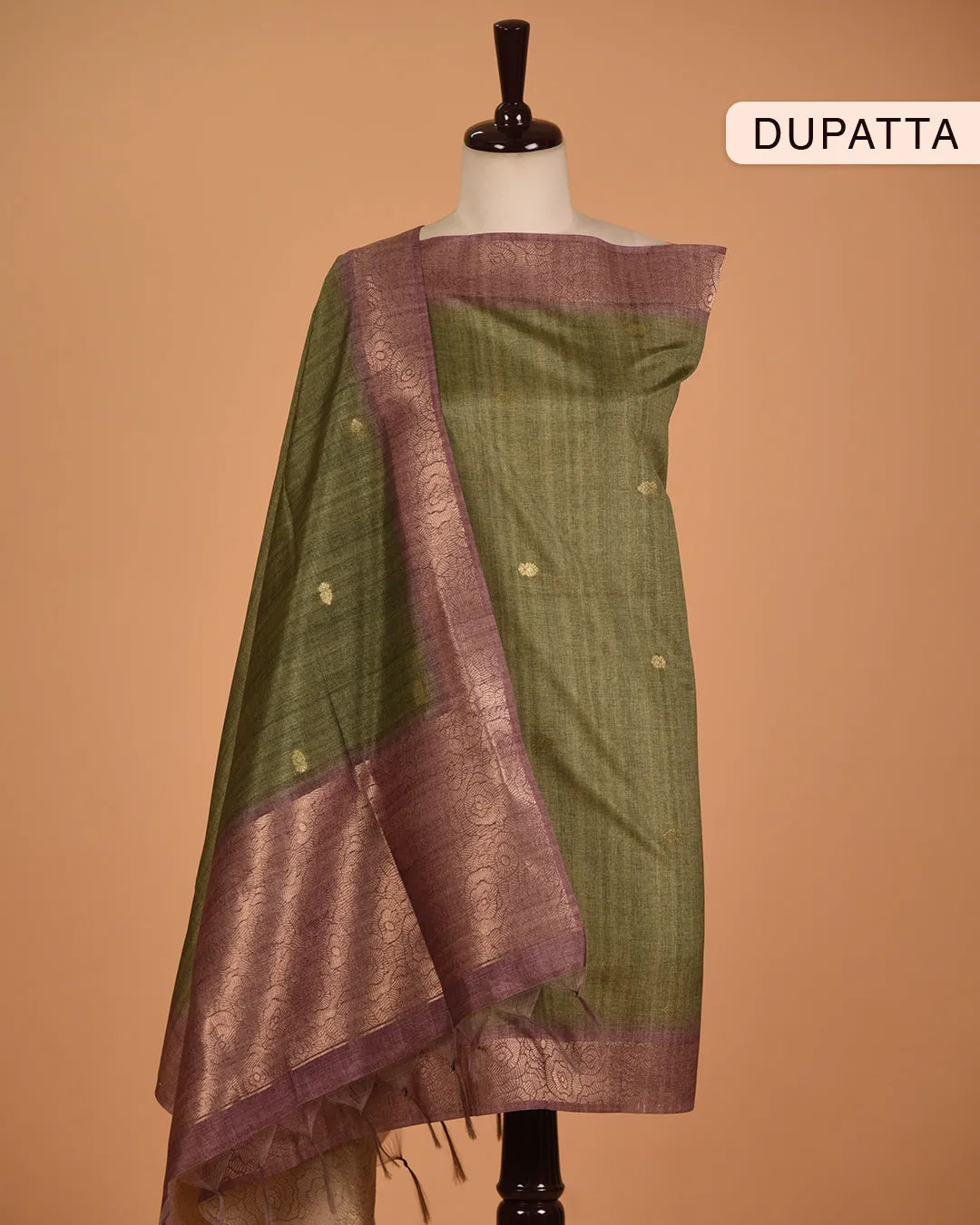 Green With Mauve Chanderi Silk Blend Woven Unstitched Suit Fabric Set With Chanderi Silk Blend Dupatta