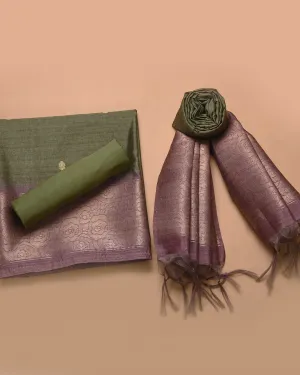 Green With Mauve Chanderi Silk Blend Woven Unstitched Suit Fabric Set With Chanderi Silk Blend Dupatta