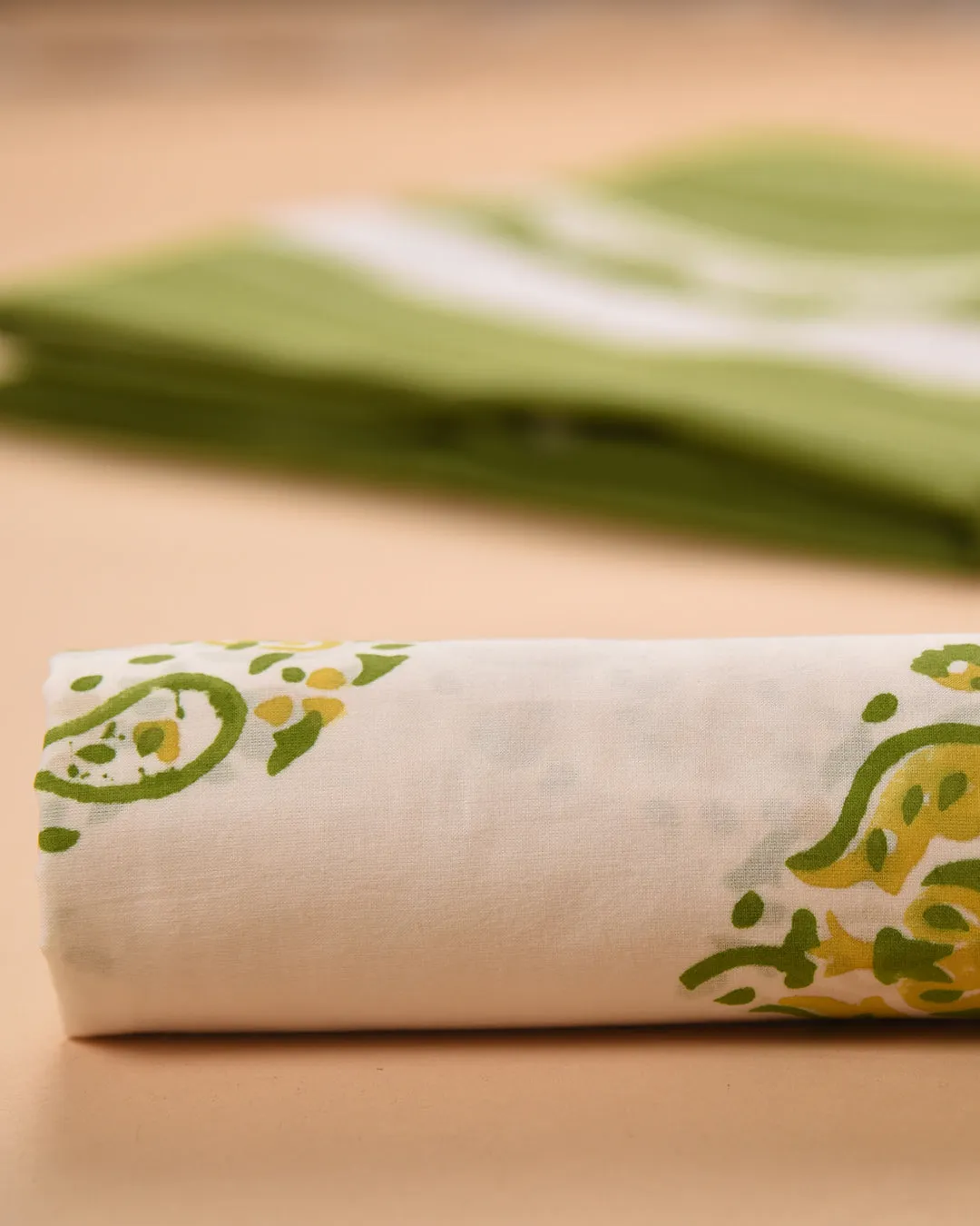 Green With White Woven With Embroidery Unstitched Suit Fabric Set With Cotton Block Printed Dupatta
