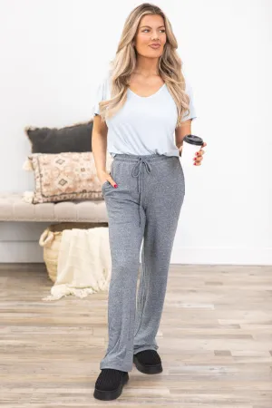 Grey Brushed Hacci Wide Leg Lounge Pants
