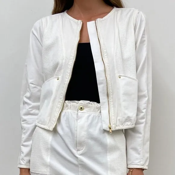 Grey State Ophelia Jacket White Multi Media Luxurious Gold Zip Up Jacket Large