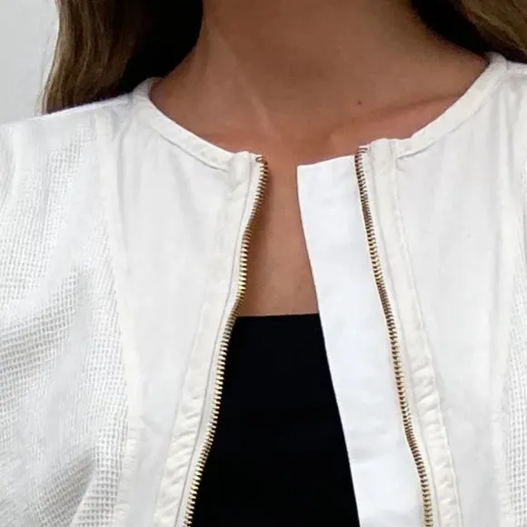 Grey State Ophelia Jacket White Multi Media Luxurious Gold Zip Up Jacket Large