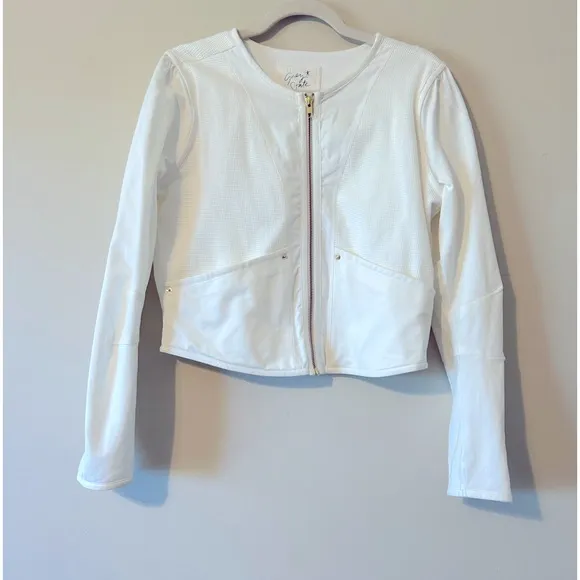 Grey State Ophelia Jacket White Multi Media Luxurious Gold Zip Up Jacket Large