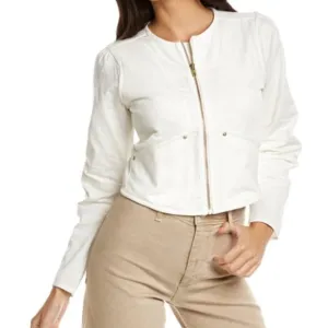Grey State Ophelia Jacket White Multi Media Luxurious Gold Zip Up Jacket Large