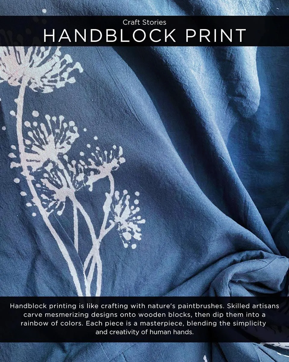 Grey Wildflower Blockprinted Cotton Pleated Dress