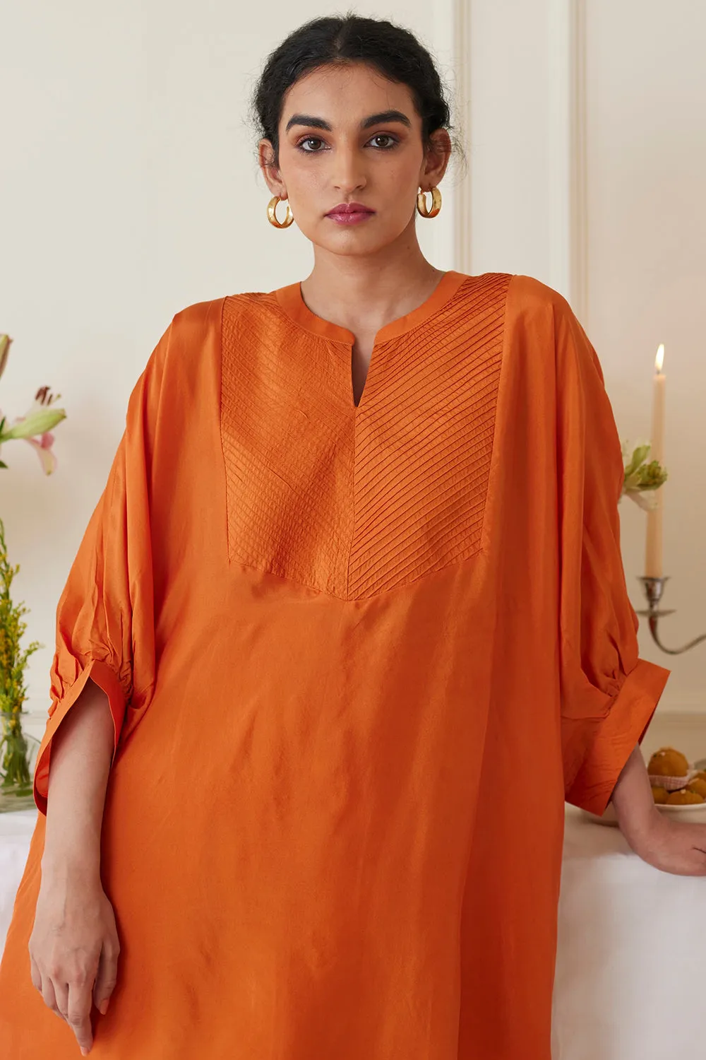 Habutai Silk Embellished Burnt Orange Kurta Set