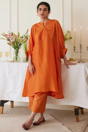 Habutai Silk Embellished Burnt Orange Kurta Set