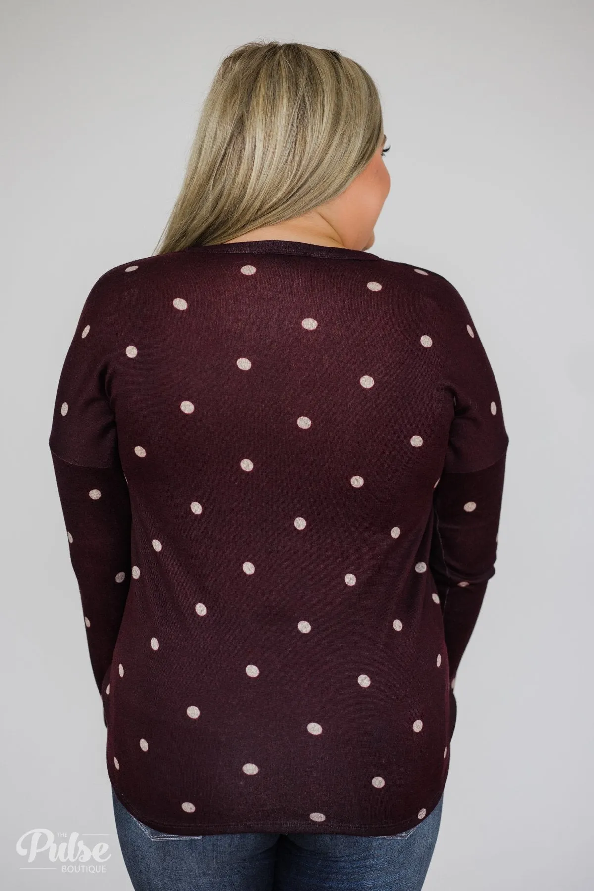 Happy Ending Polka Dot Knot Top- Eggplant