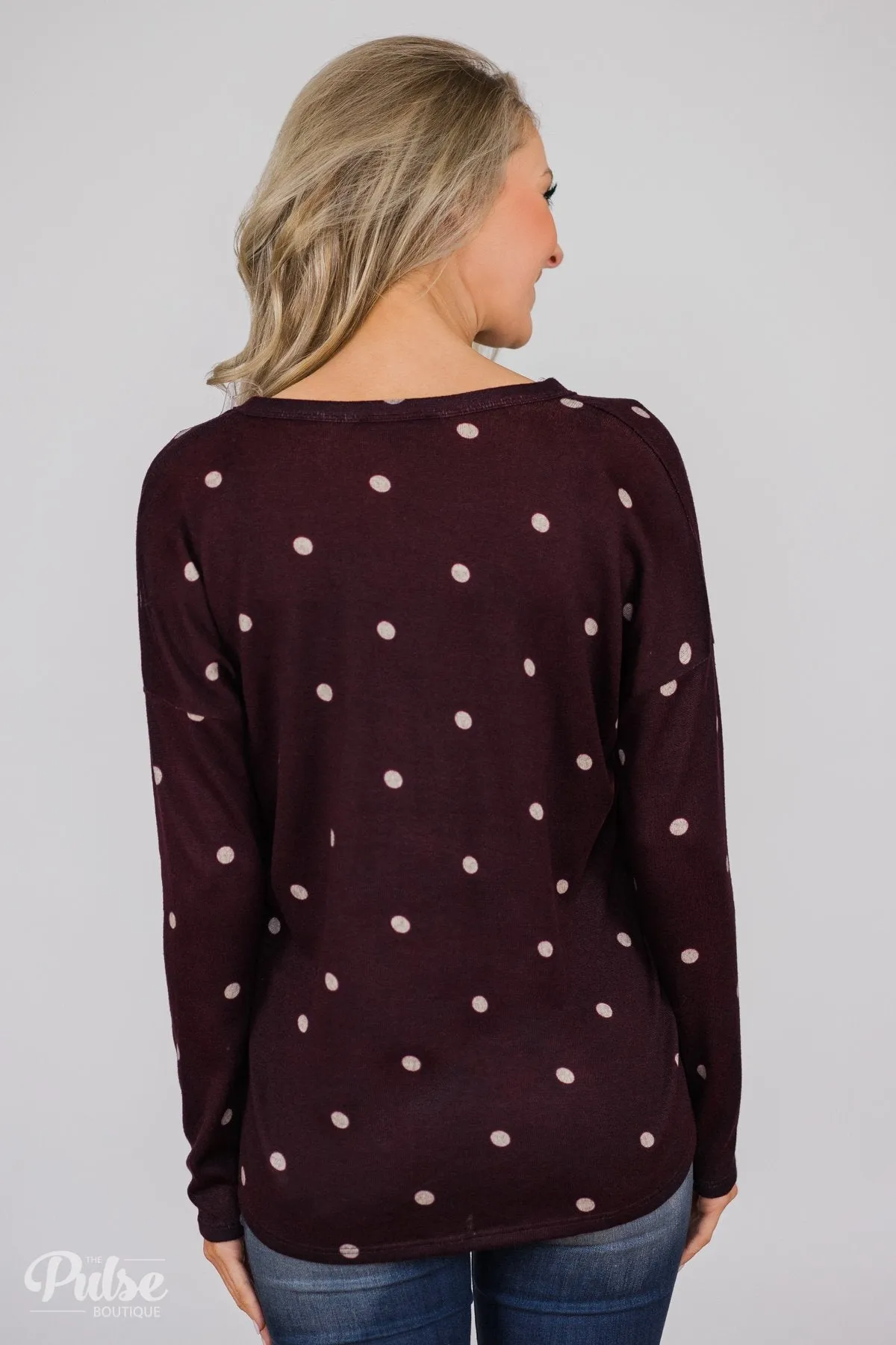 Happy Ending Polka Dot Knot Top- Eggplant