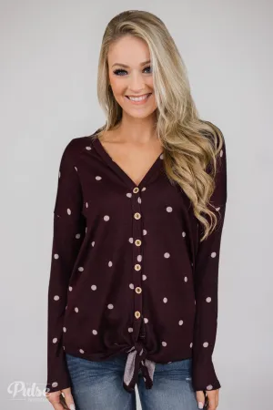 Happy Ending Polka Dot Knot Top- Eggplant