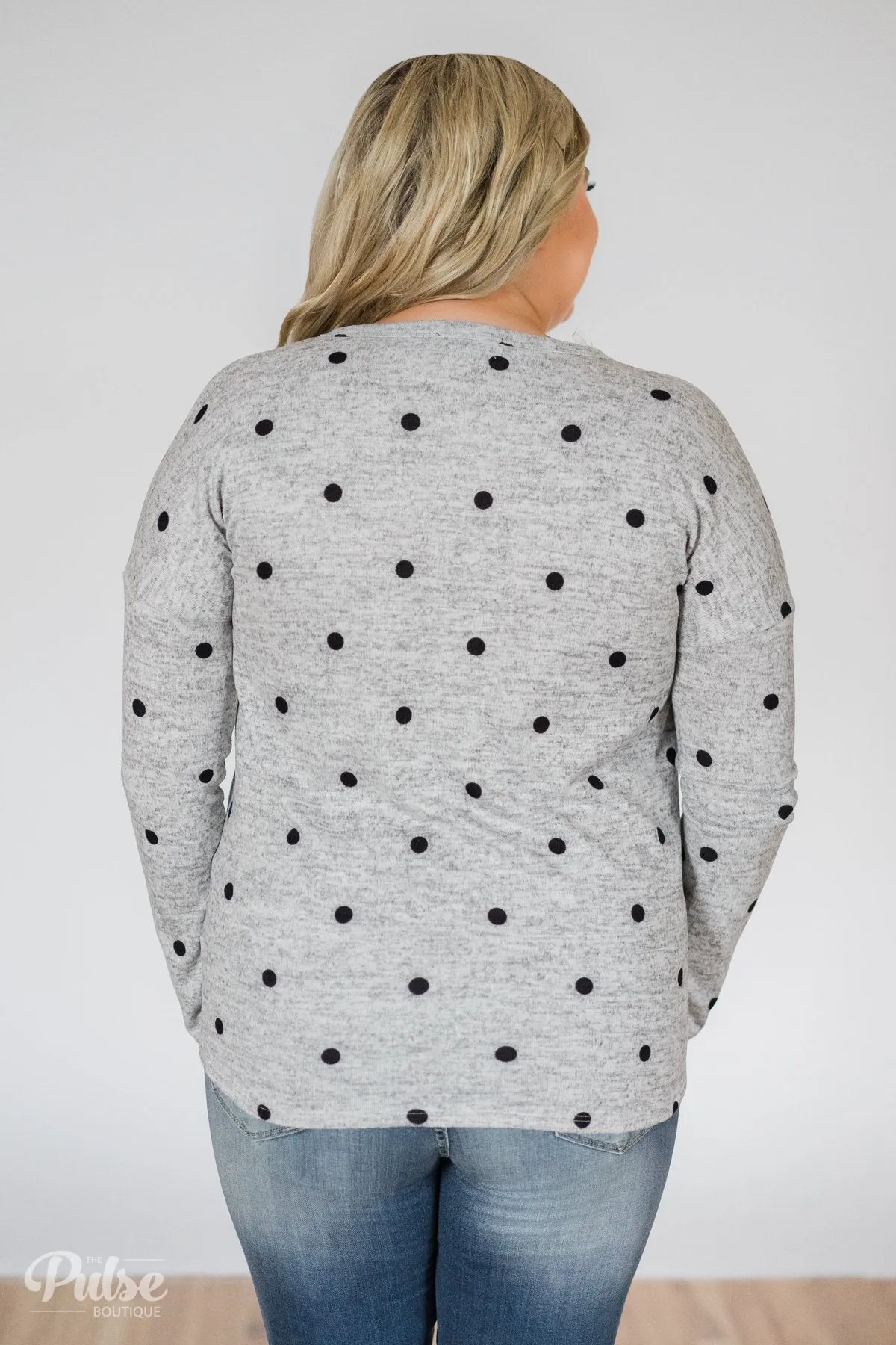 Happy Ending Polka Dot Knot Top- Heather Grey