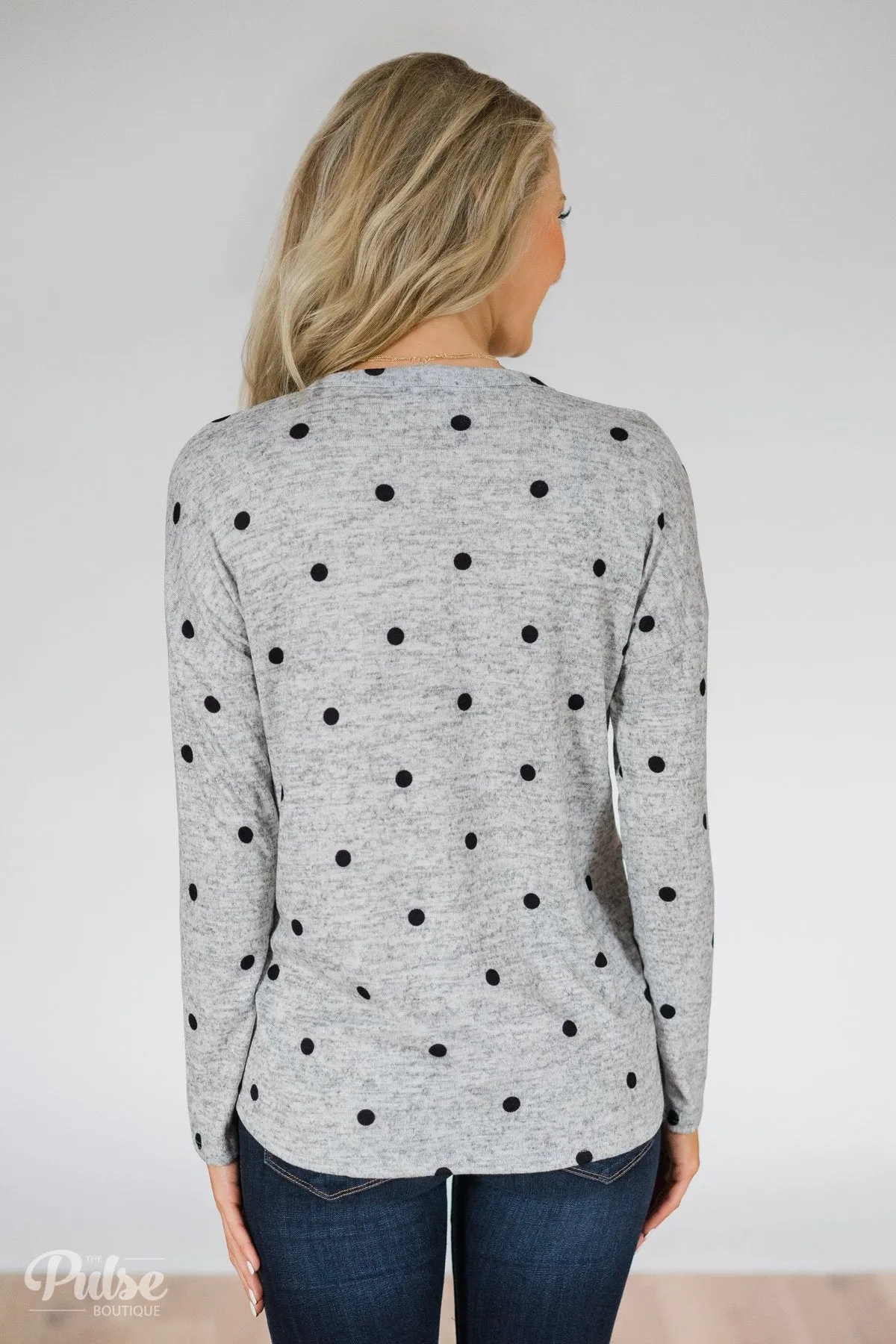 Happy Ending Polka Dot Knot Top- Heather Grey