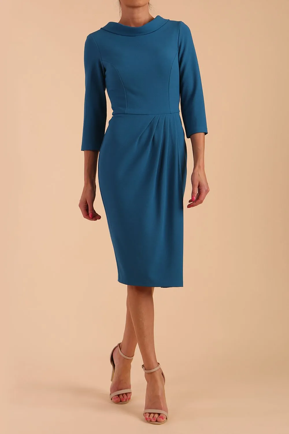Hazel Rounded Collar Detail Pencil Dress