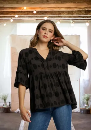 Hello, Dotty! Polka Dot Babydoll Top in Black