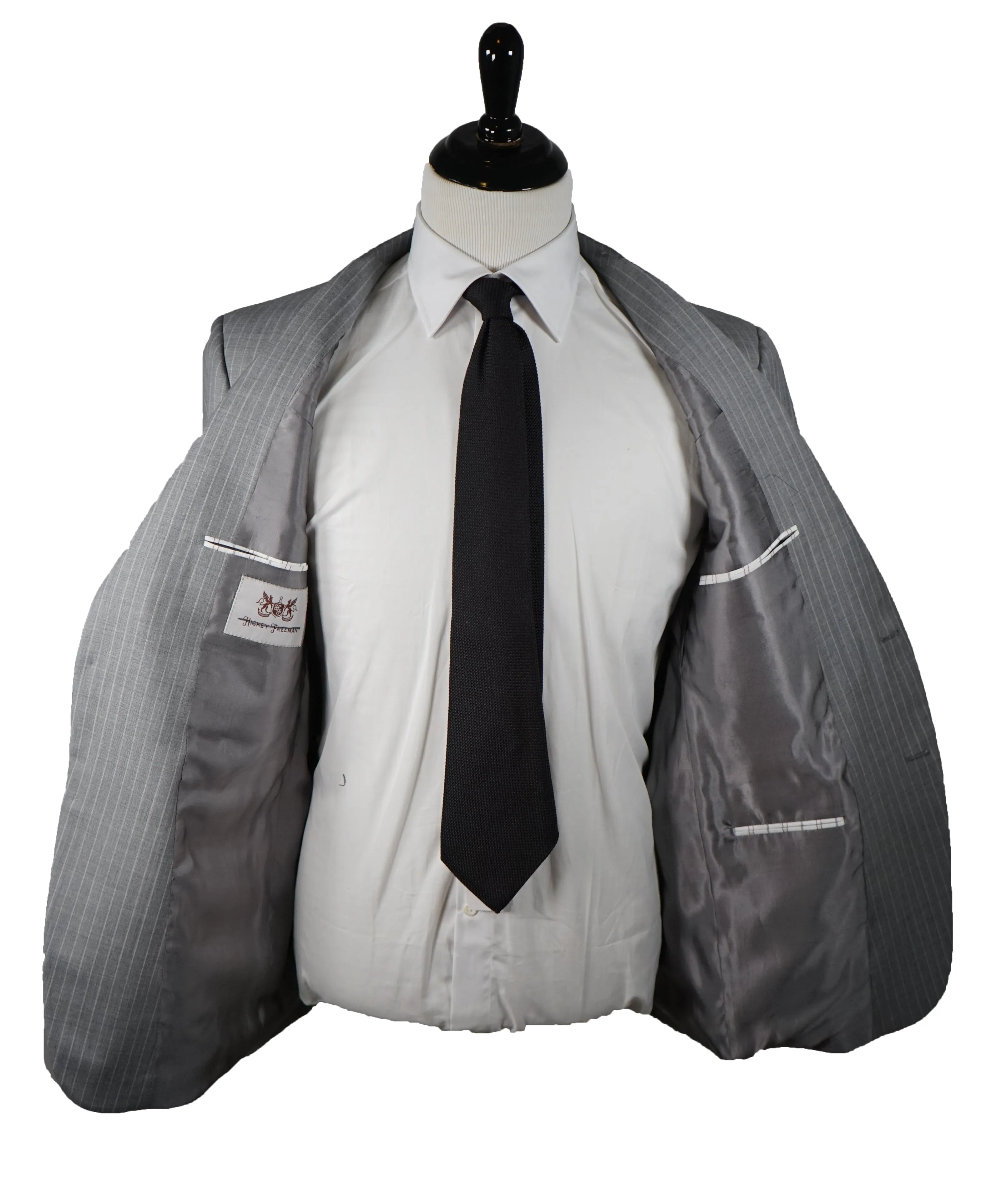 HICKEY FREEMAN - Gray With Tonal Chalk Stripe 2-Button Suit - 42R