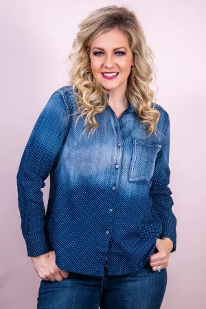 Hopeful Mindset Denim Blue/Navy Polka Dot Top - T8404DBL