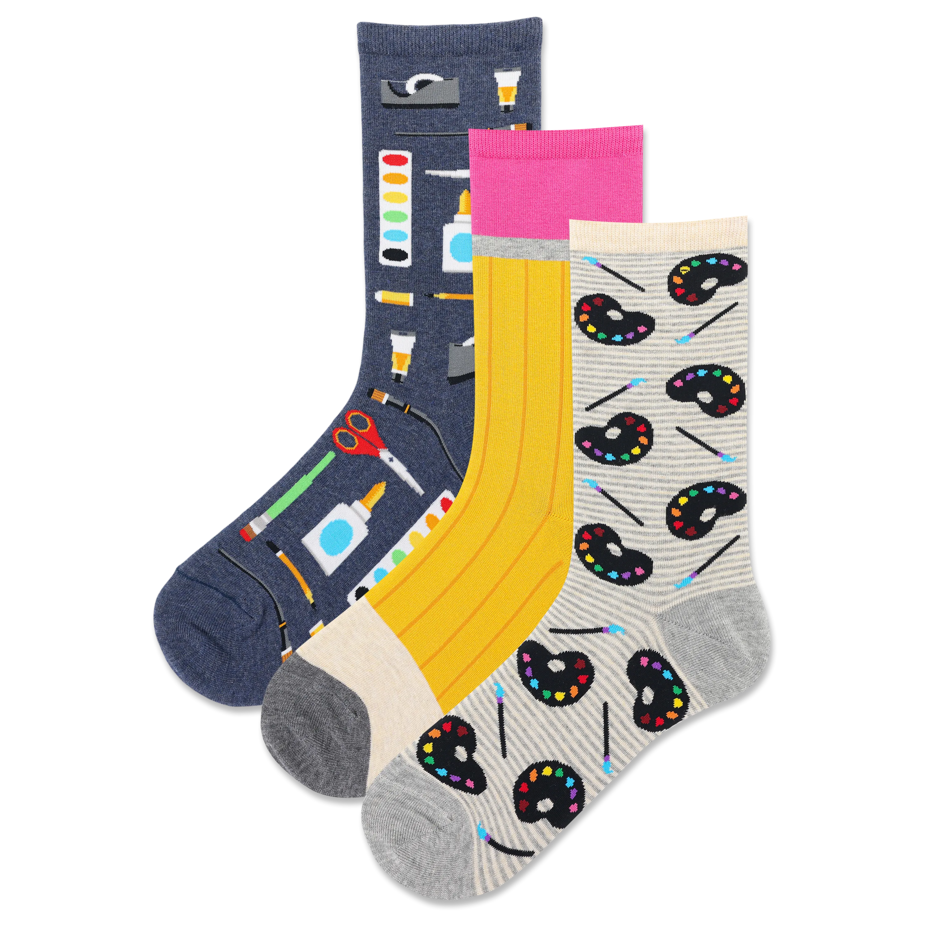 HOTSOX Women's Artist Palettes Crew Sock 3 Pair Pack