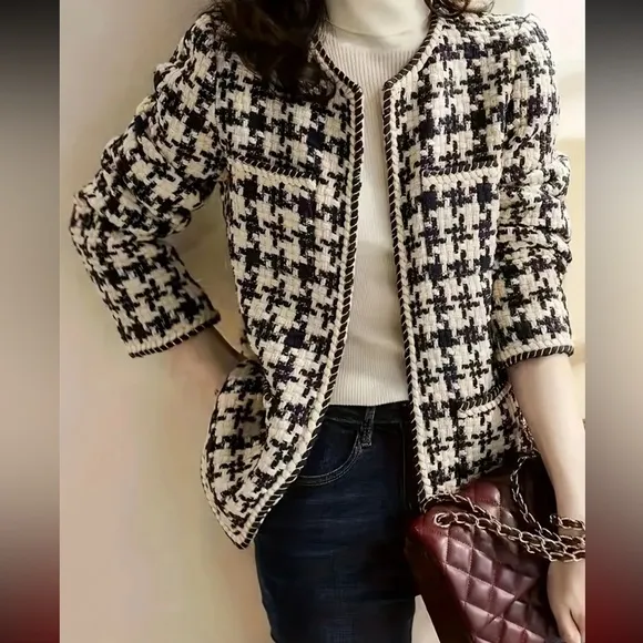 Houndstooth Black White Blazer Jacket