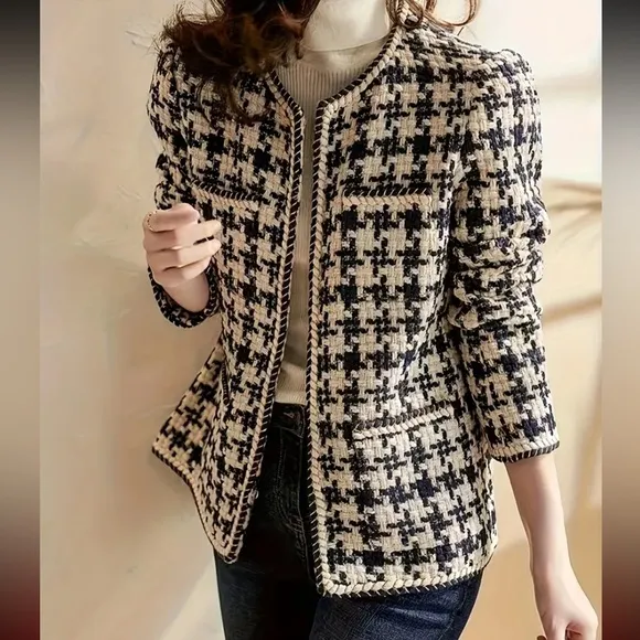 Houndstooth Black White Blazer Jacket