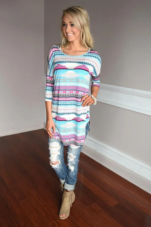 Humor Me Tunic Top ~ Blue