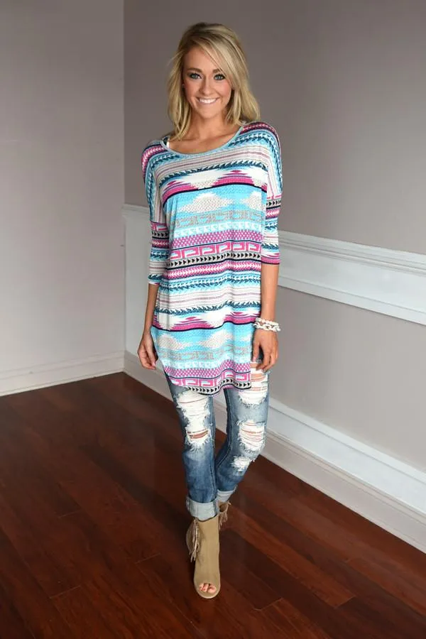 Humor Me Tunic Top ~ Blue