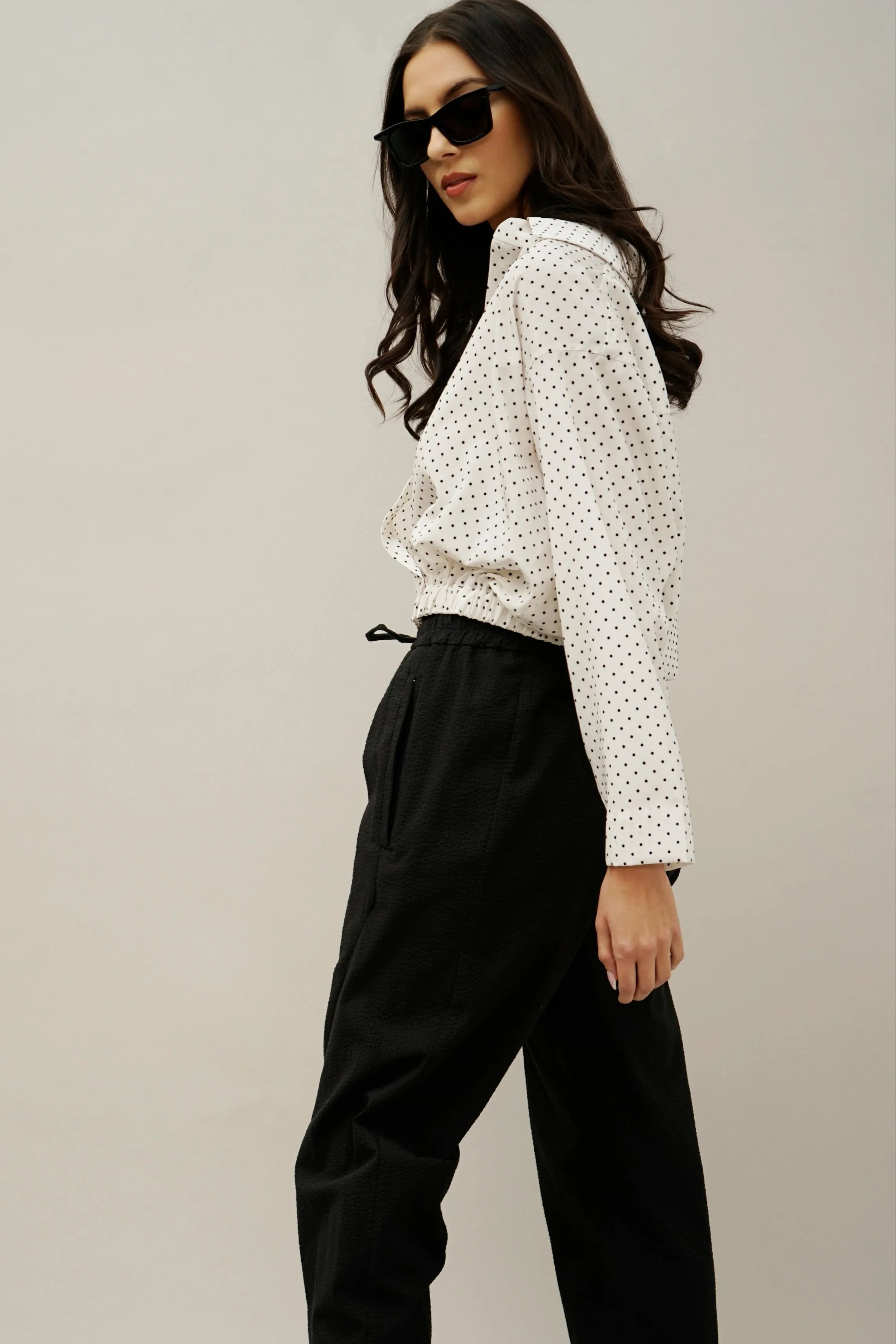 Idle Polka Dot Wrap Blouse – Versatile V-Neck Long Sleeve Top
