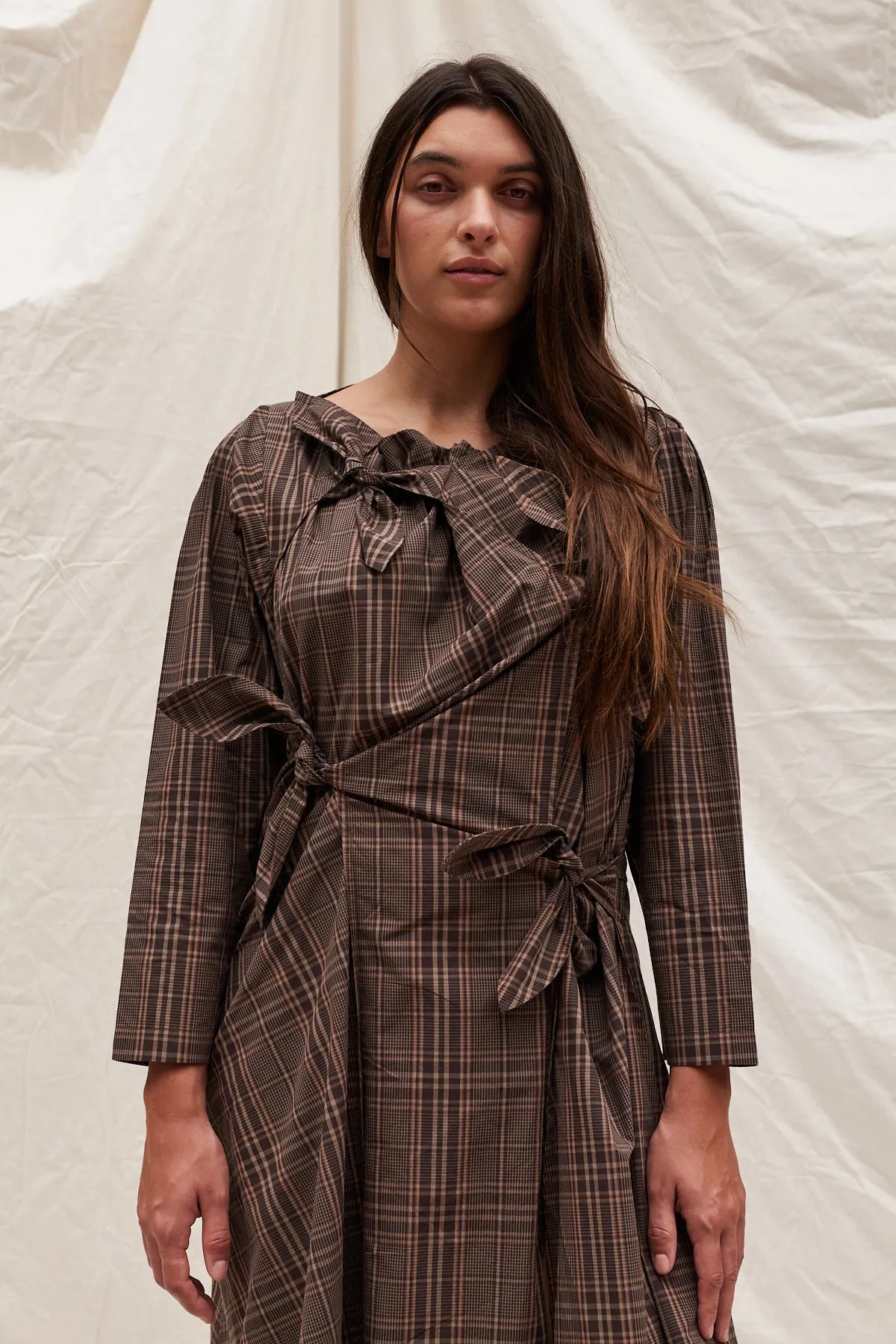IOME DRESS — BROWN PLAID