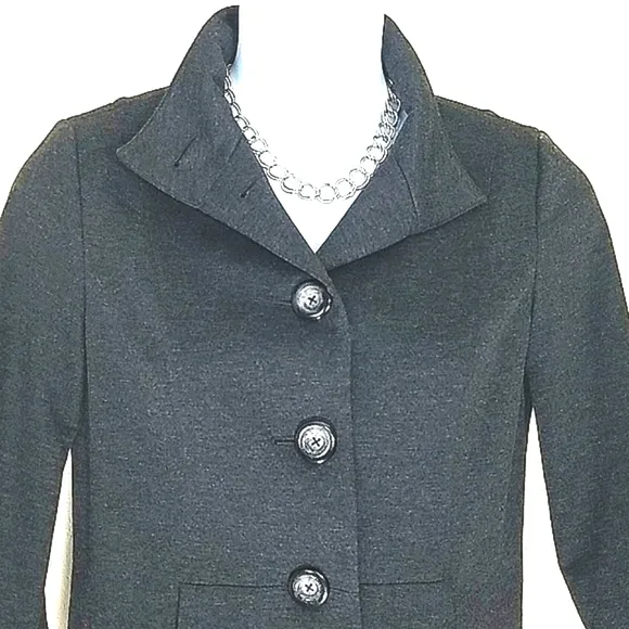 Jacket Blazer military style tailored stretch charcoal gray lined