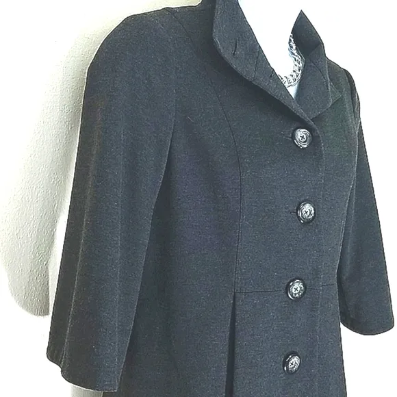 Jacket Blazer military style tailored stretch charcoal gray lined