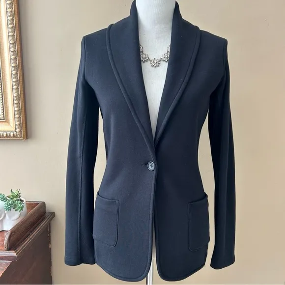 James Perse Black Knit Shawl Collar Cardigan Sweater Blazer French Terry Jacket