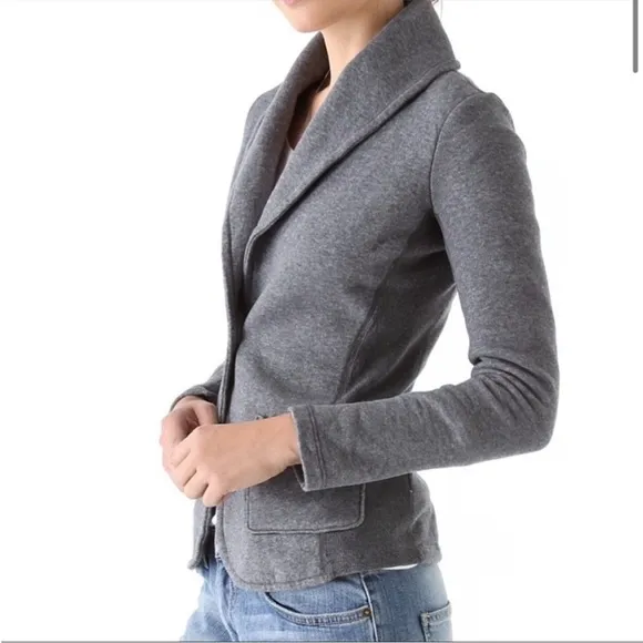 James Perse Black Knit Shawl Collar Cardigan Sweater Blazer French Terry Jacket