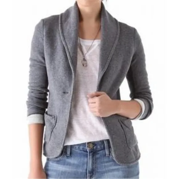 James Perse Black Knit Shawl Collar Cardigan Sweater Blazer French Terry Jacket