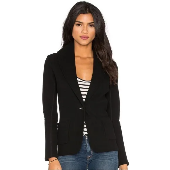 James Perse Black Knit Shawl Collar Cardigan Sweater Blazer French Terry Jacket