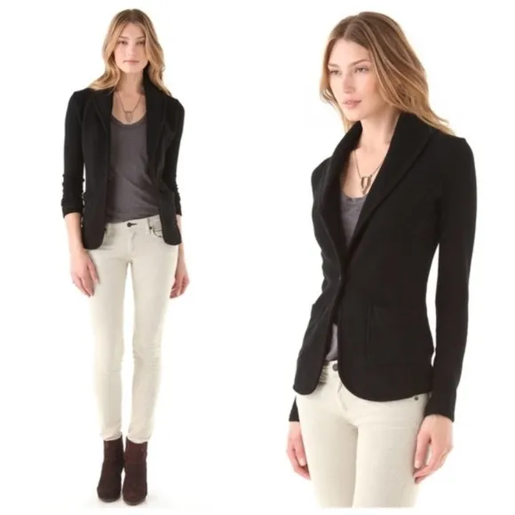 James Perse Black Knit Shawl Collar Cardigan Sweater Blazer French Terry Jacket