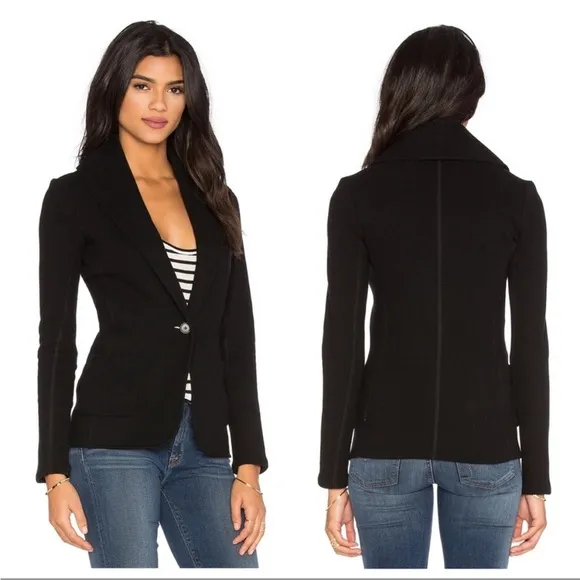 James Perse Black Knit Shawl Collar Cardigan Sweater Blazer French Terry Jacket
