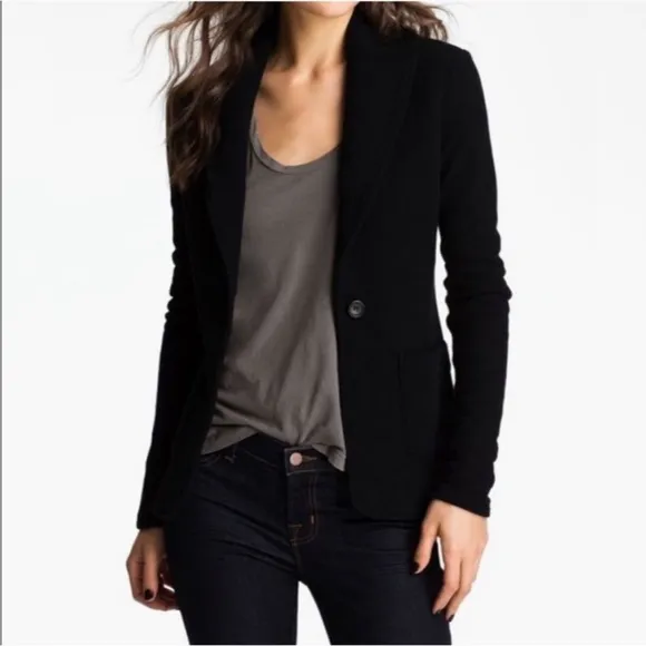 James Perse Black Knit Shawl Collar Cardigan Sweater Blazer French Terry Jacket