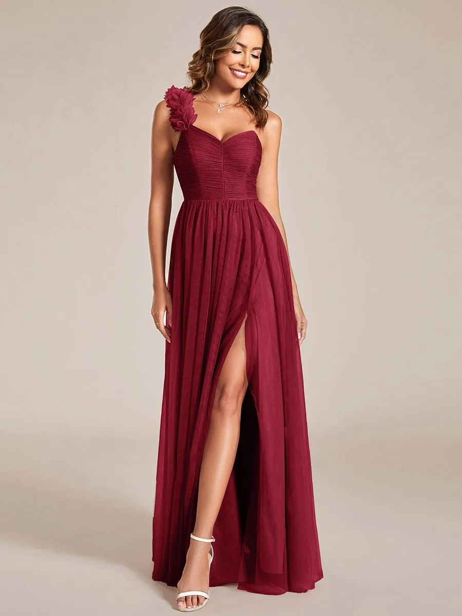 Janey burgundy tulle one shoulder dress with split s6 Express NZ wide
